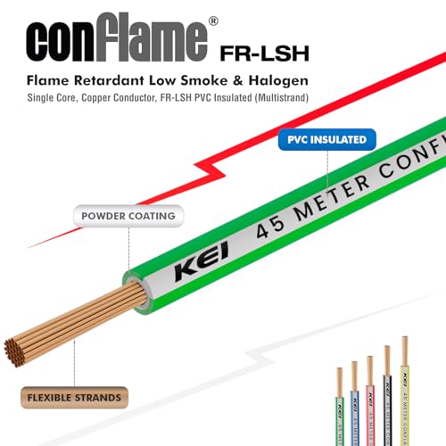 KEI CONFLAME FRLSH 2.5 sqmm 1 Core Copper Heat Resistant Flame Retardant Low Smoke & Halogen - Lead Free House Wire for Domestic & Industrial Electrical Wiring (Green, 45 Meters) - Image 3