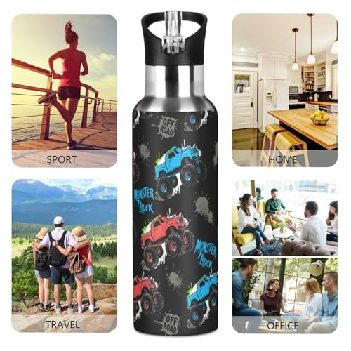Wusikd Monster Truck Water Bottle with Straw Lid Double Wall Car Bottle Vacuum Insulated Flask Stainless Steel Water Bottle for Gym Outdoor 20 OZ - Image 4