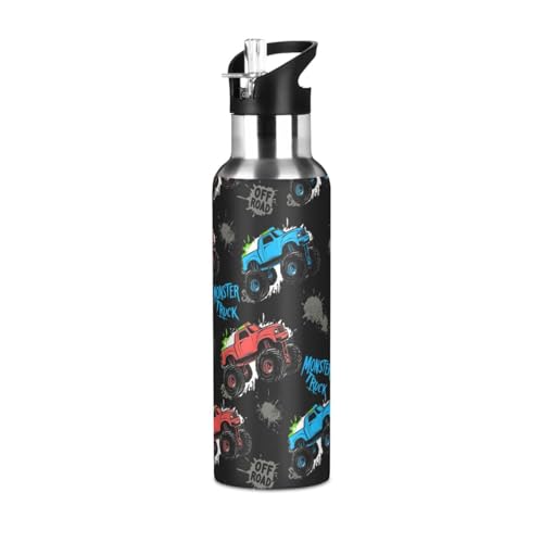 Wusikd Monster Truck Water Bottle with Straw Lid Double Wall Car Bottle Vacuum Insulated Flask Stainless Steel Water Bottle for Gym Outdoor 20 OZ - Image 1