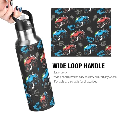 Wusikd Monster Truck Water Bottle with Straw Lid Double Wall Car Bottle Vacuum Insulated Flask Stainless Steel Water Bottle for Gym Outdoor 20 OZ - Image 3