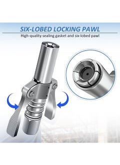 EKRASH eKRASH Grease Gun Coupler Strong Lock Release Grease Coupler10k12k PSI High Preasure Quick Release Metal Dual Handle Grease Gun Coupler 18 NPT Universal Grease Gun Fitting 12 000 PSI WITH PIPE  - Image 3