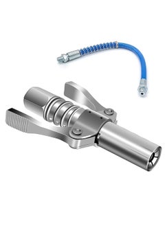 EKRASH eKRASH Grease Gun Coupler Strong Lock Release Grease Coupler10k12k PSI High Preasure Quick Release Metal Dual Handle Grease Gun Coupler 18 NPT Universal Grease Gun Fitting 12 000 PSI WITH PIPE  - Image 1