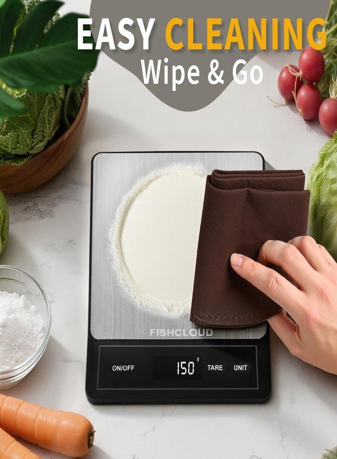 FISHCLOUD Food Scale - Rechargeable Digital Kitchen Scale 33lb, 1g/0.05oz Precision, Type-C, Stainless Steel, Grams/Ounces, LCD Display, for Cooking/Baking/Meal Prep (Ash Silver) - Image 5