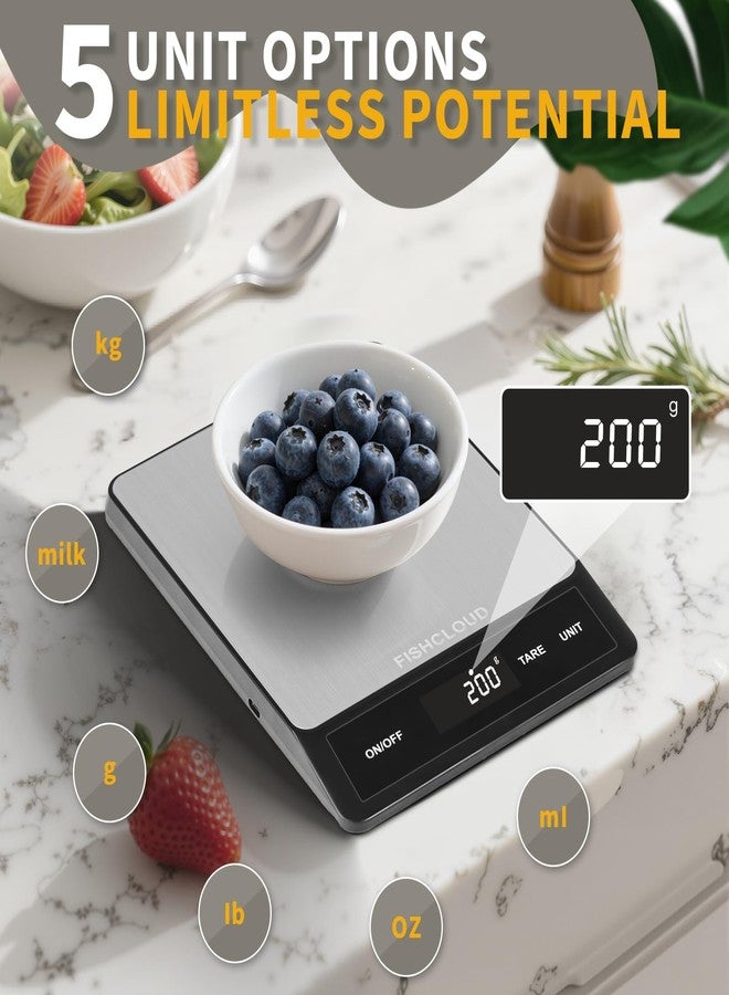 FISHCLOUD Food Scale - Rechargeable Digital Kitchen Scale 33lb, 1g/0.05oz Precision, Type-C, Stainless Steel, Grams/Ounces, LCD Display, for Cooking/Baking/Meal Prep (Ash Silver) - Image 3