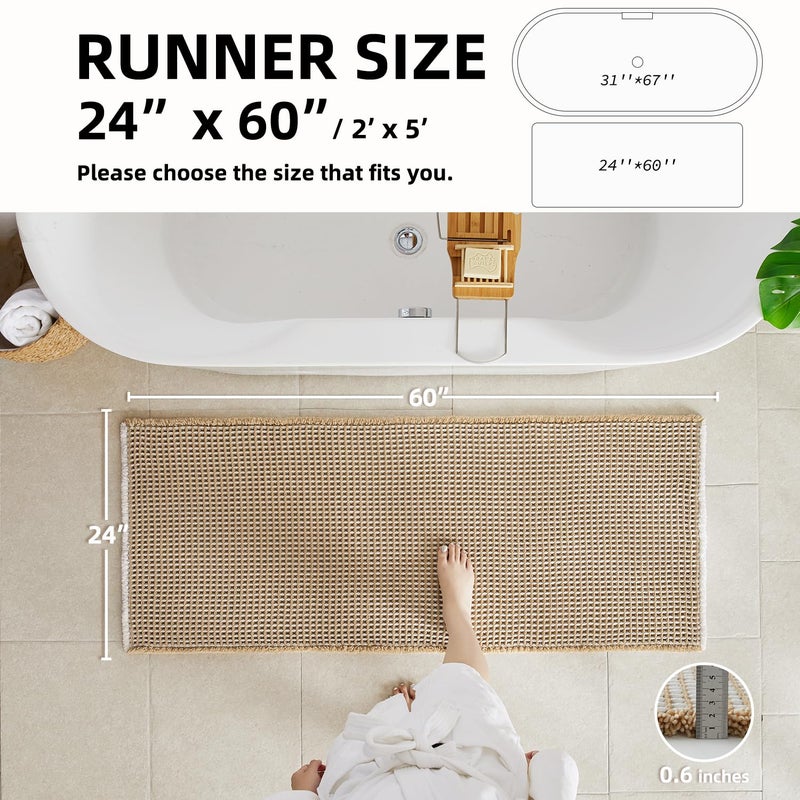 TYUU Waffle Bath Mat, Boho Bathroom Rugs Non Slip Washable Super Absorbent Quick Dry Bath Mat Farmhouse Bathroom Decor, 30"x20" Khaki and White - Image 2