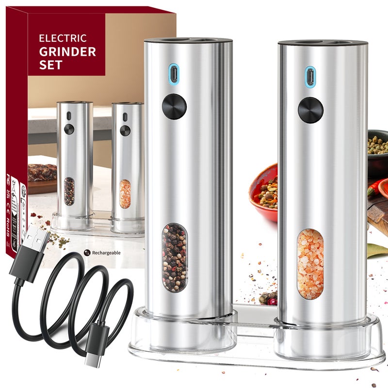 Pepper Grinder or Salt Mill, Automatic Pepper Mill, Ceramic Grinder with Adjustable Coarseness,Electric Grinder - KYMQ-67A-BS(2-Pack) - Image 1