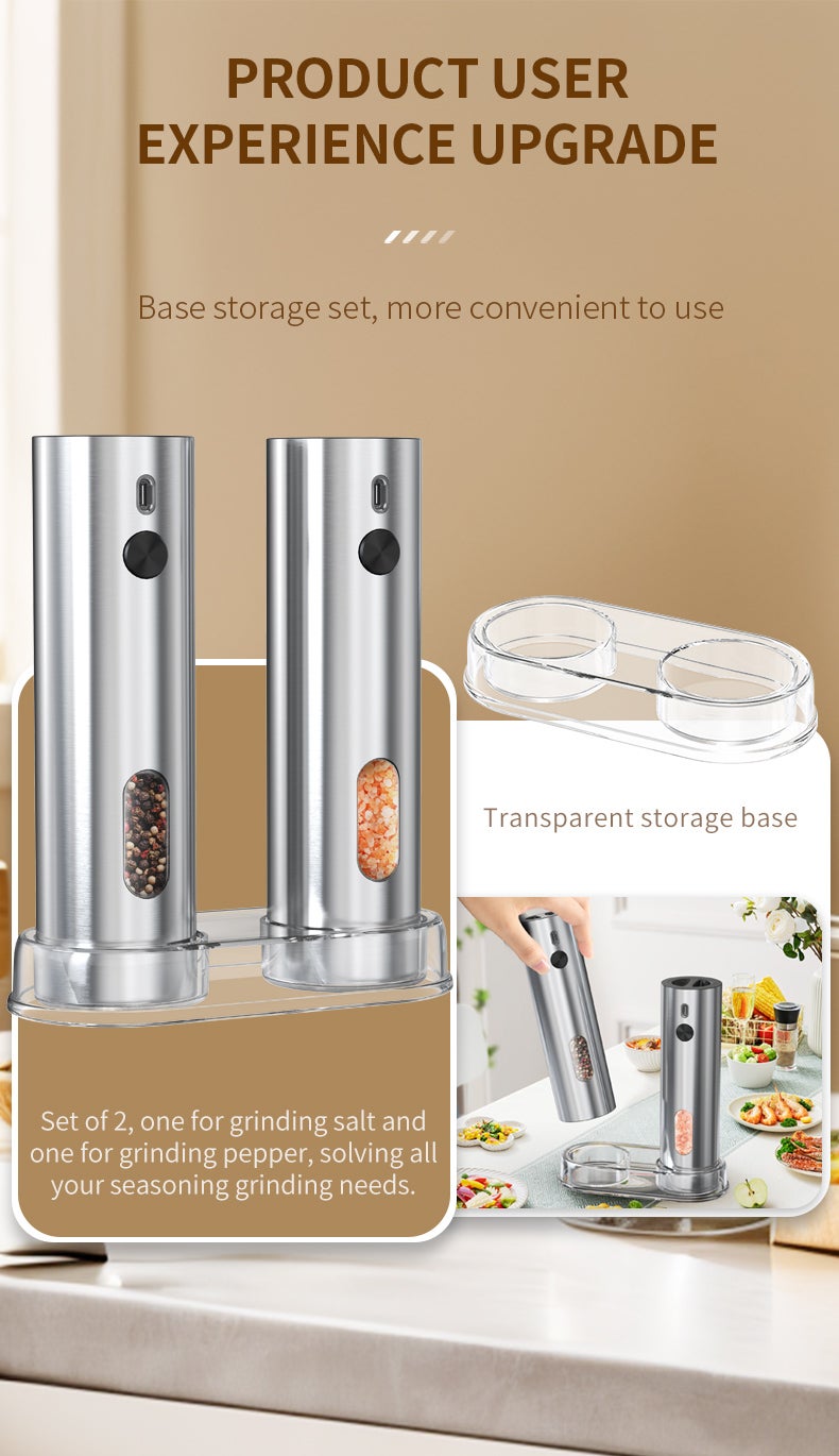 Pepper Grinder or Salt Mill, Automatic Pepper Mill, Ceramic Grinder with Adjustable Coarseness,Electric Grinder - KYMQ-67A-BS(2-Pack) - Image 3