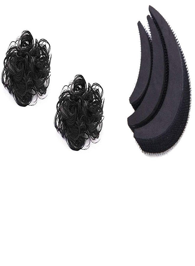VinshBond Set of 2 Black Hair Rubber Juda Bun & 3Pcs Banana Bumpit for Hair Puff Maker Hair Accessories - Image 2