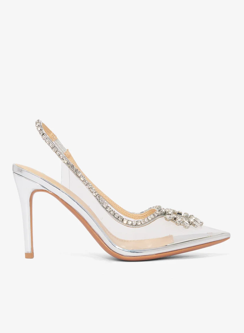 Ella Limited Edition Clear Transparent High Heel Stiletto Rhinestone Diamonte Embellished Pumps