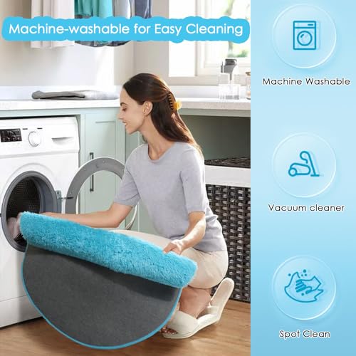 Amdrebio Blue Round Rug 5Ft for Bedroom, Washable Fluffy Circle Area Rugs for Kids Room Baby Nursery Playroom, Living Room Decor Aesthetic, Plush Shaggy Fuzzy Turquoise Carpet for Apartment Preppy Classroom - Image 3