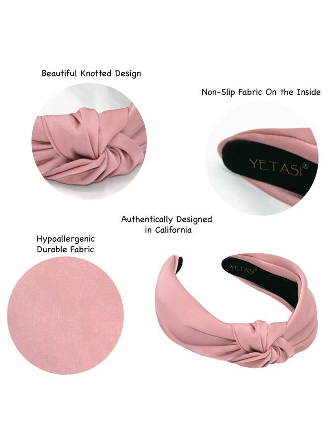 YETASI Headbands for Women, Dusty Pink Satin Knotted Headband Made of Silk Quality Satin Fabric, Fashion Designer Top Knot Head band - Image 4
