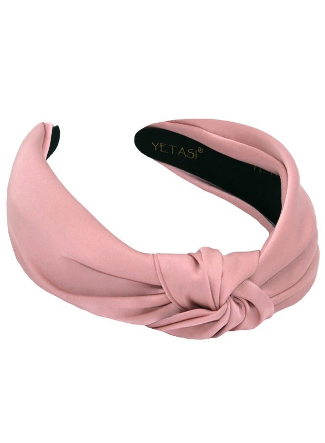YETASI Headbands for Women, Dusty Pink Satin Knotted Headband Made of Silk Quality Satin Fabric, Fashion Designer Top Knot Head band - Image 1
