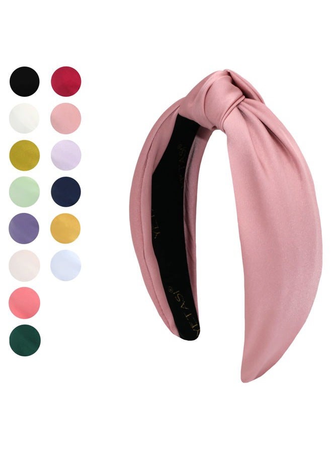 YETASI Headbands for Women, Dusty Pink Satin Knotted Headband Made of Silk Quality Satin Fabric, Fashion Designer Top Knot Head band - Image 2