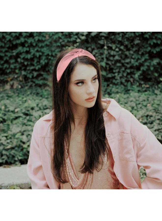 YETASI Headbands for Women, Dusty Pink Satin Knotted Headband Made of Silk Quality Satin Fabric, Fashion Designer Top Knot Head band - Image 3