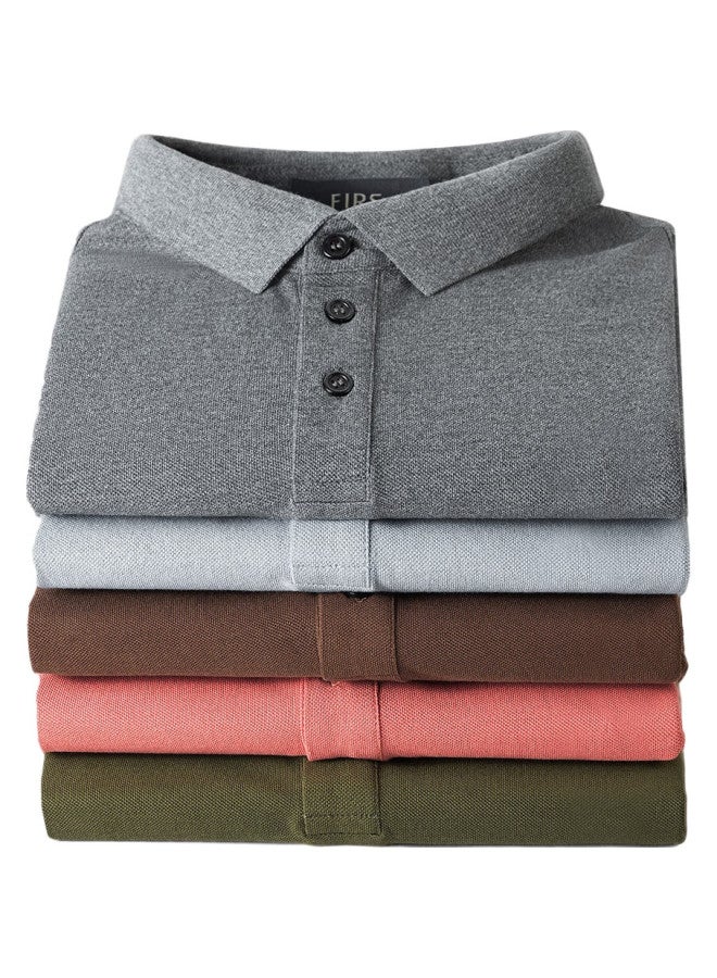 FIRS 100% Pure Cotton T-Shirt For Men, Long Sleeve, Spring And Autumn, Business Casual, Solid Color, Commuter Style, Turn-Down Collar, Smooth Embroidered Undershirt - Image 1