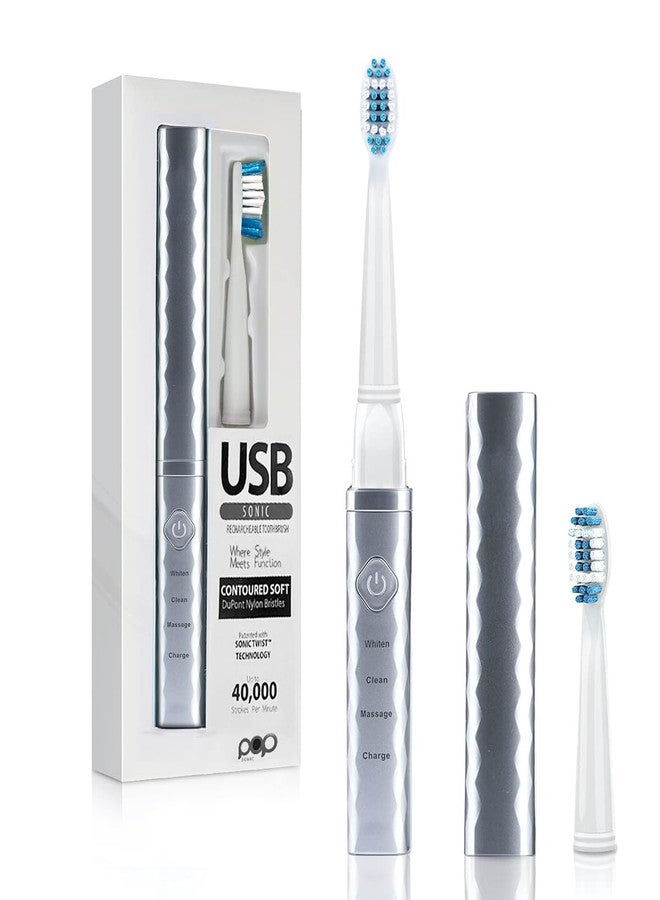 Pop Sonic USB Charge Anywhere Toothbrush(Silver) | Rechargeable Toothbrush w/Up to 40,000 Brush Strokes/Minute-Long-Lasting Dupont Nylon Bristles -Teens & Adult with Quadrant Pacer & Timer - Image 3