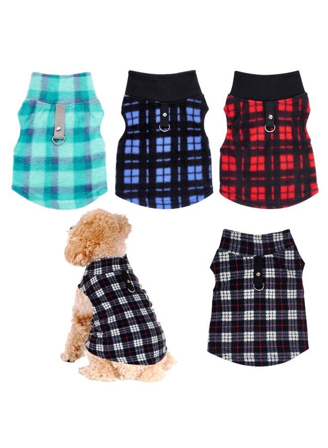 Rbenxia 4 Pieces Buffalo Plaid Dog Sweaters with Leash Ring Soft Fleece Vest Dogs Pullover Warm Jacket Pet Dogs Clothes Winter Dog Outfits for Small Puppy Cat Pets (Green, Blue, Grey, Red, Small) - Image 1