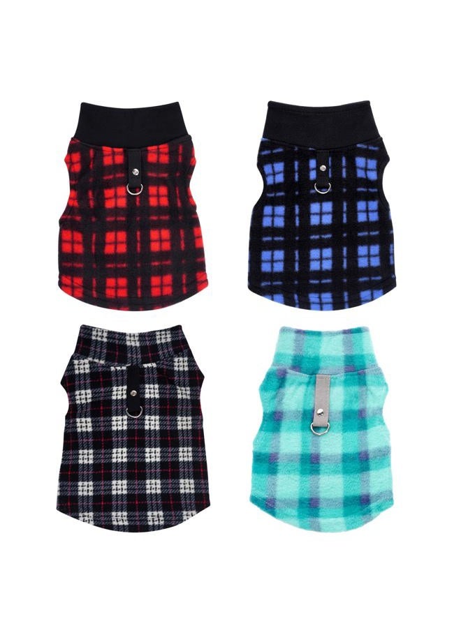 Rbenxia 4 Pieces Buffalo Plaid Dog Sweaters with Leash Ring Soft Fleece Vest Dogs Pullover Warm Jacket Pet Dogs Clothes Winter Dog Outfits for Small Puppy Cat Pets (Green, Blue, Grey, Red, Small) - Image 2