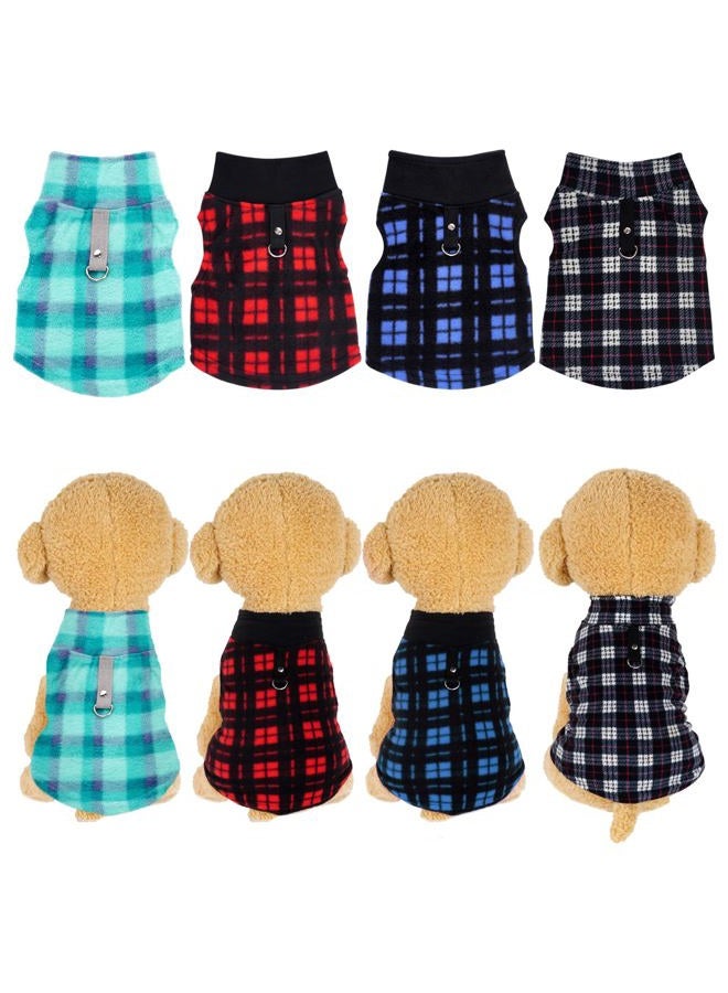 Rbenxia 4 Pieces Buffalo Plaid Dog Sweaters with Leash Ring Soft Fleece Vest Dogs Pullover Warm Jacket Pet Dogs Clothes Winter Dog Outfits for Small Puppy Cat Pets (Green, Blue, Grey, Red, Small) - Image 4