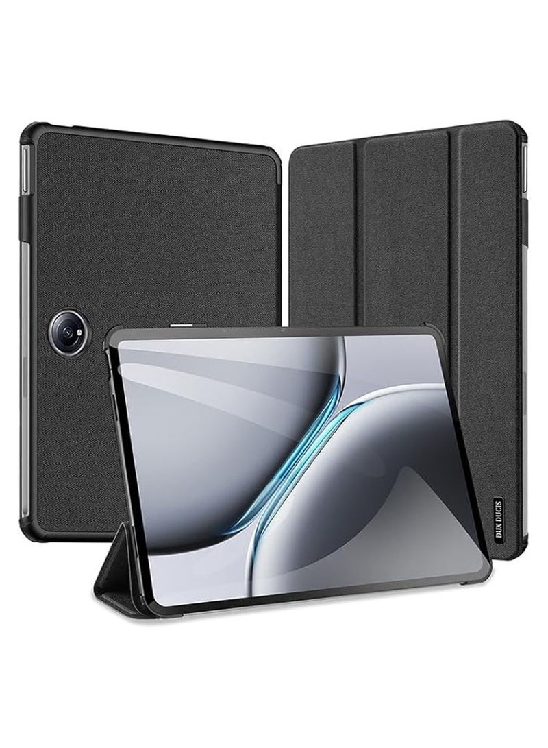 عام غطاء متوافق مع جهاز OnePlus Pad 2 بحجم 12.1 بوصة، الذي تم إصداره في عام 2024. الغطاء مصنوع من جلد PU الرفيع ويتميز بوظيفة الوقوف وحامل قابل للطي، ويحتوي على ميزة النوم/الاستيقاظ التلقائي. - Image 1