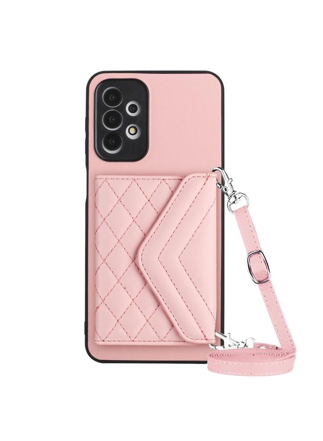 S-TOP Case For Samsung Galaxy A23 Rhombic Texture Card Bag RFID Phone Case with Long Lanyard - Image 1