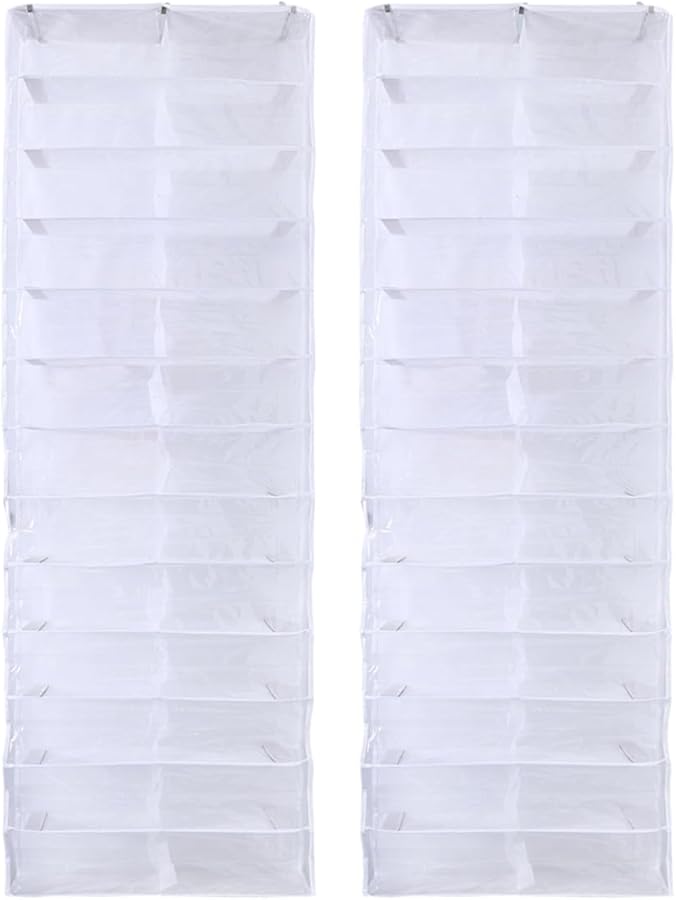 Over The Door Shoe Organizer 26 Pockets White Non Woven Fabric Storage Hanging Rack - Image 1