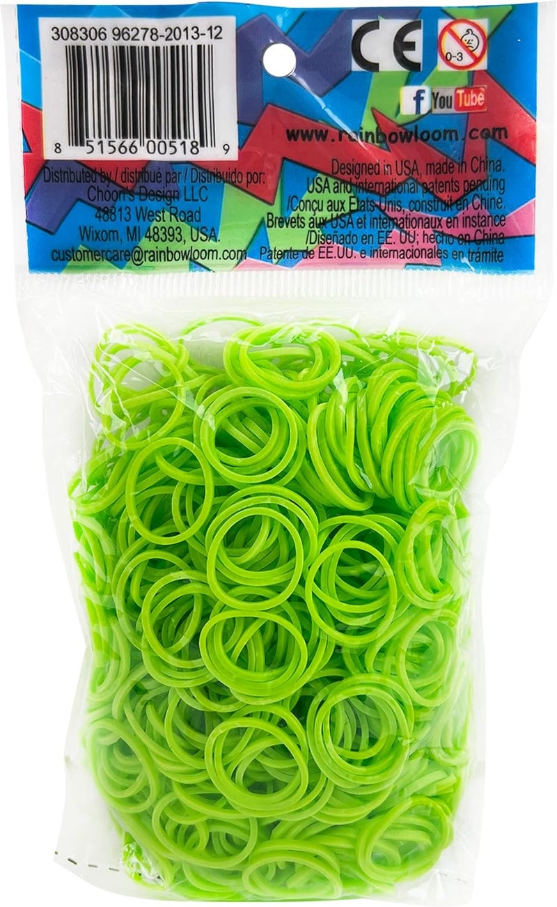 أشرطة مطاطية من نوع Rainbow Loom® باللون الأخضر النيوني مع 24 مشبكًا من نوع C (عدد 600 قطعة)
