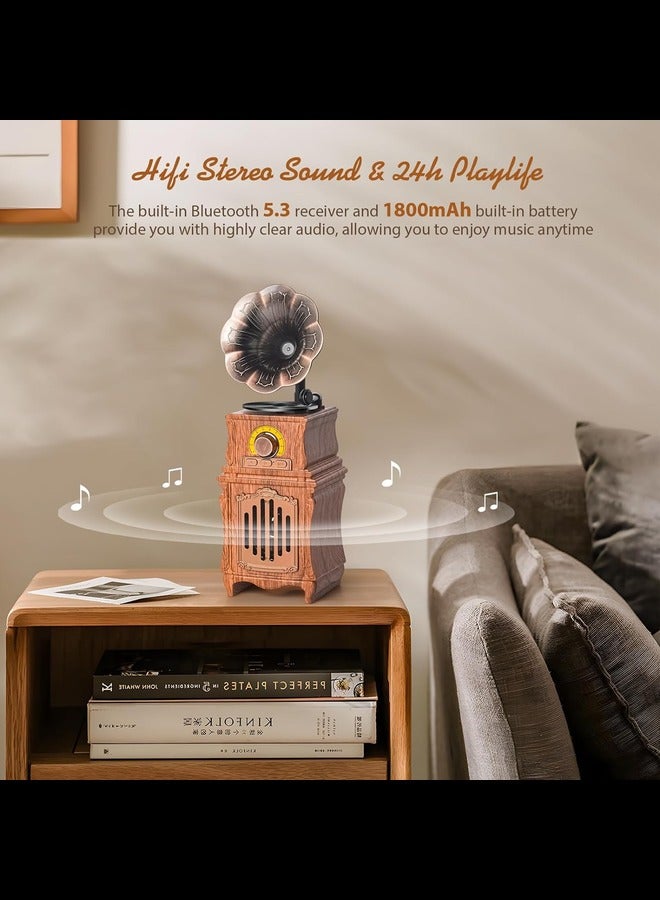 Retro Bluetooth Speaker, Retro Radio, Bass, FM Radio, 5.3 Bluetooth Radio Wireless Connect for Home Office Room Vintage Decor, USB/TF/AUX Player, Portable Rechargeable Vintage Radio Bluetooth Speaker  - Image 3