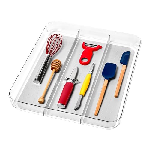 madesmart Utensil Tray - Large | Light Grey | Clear Soft Grip Collection | 3-compartment | Soft-grip Lining | Non-slip Feet | BPA-free - Image 1