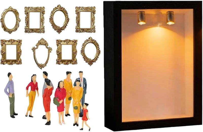 Mini Museum Picture Frame,Wooden Shelf Figure | DIY Photo Family Memory Display Case Frame Silhouette Box with Figurines | for Home Decor DIY Adults Craft Wall Library Room Birthday Christmas - Image 1
