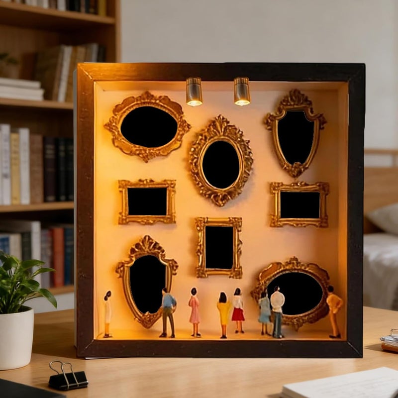 Mini Museum Picture Frame,Wooden Shelf Figure | DIY Photo Family Memory Display Case Frame Silhouette Box with Figurines | for Home Decor DIY Adults Craft Wall Library Room Birthday Christmas - Image 3