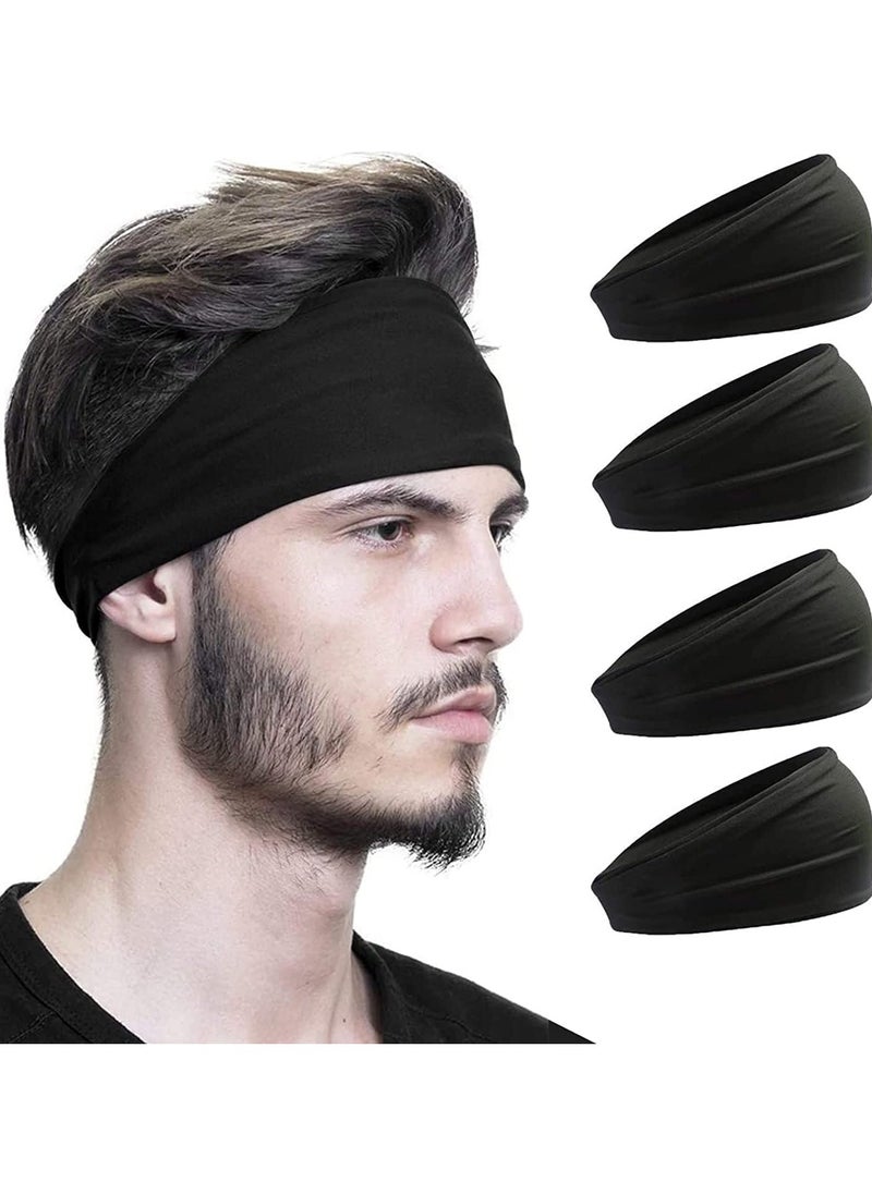 Goolsky 4 Pcs Headbands for Men & Women,Sport Workout Sweat Bands Headbands for Fitness,Running,Cycling,Travel, Moisture Wicking, Elastic Stretch(Black)  - Image 1