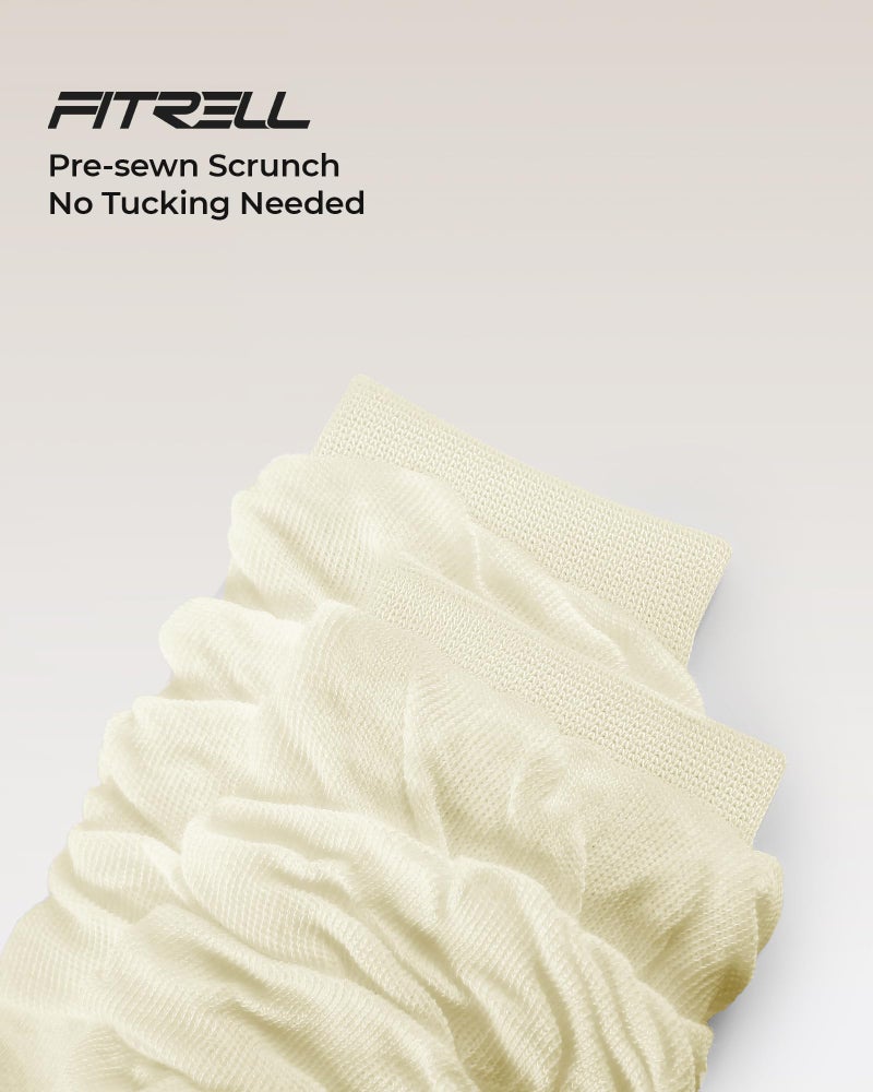 FITRELL Scrunch Crew Socks for Women, Pre-sewn Slouch Look Soft Cotton Mid Calf Retro Cute Socks 3 Pairs (Can't Straighten), Black+Beige+Olive Green, Medium-Large - Image 5
