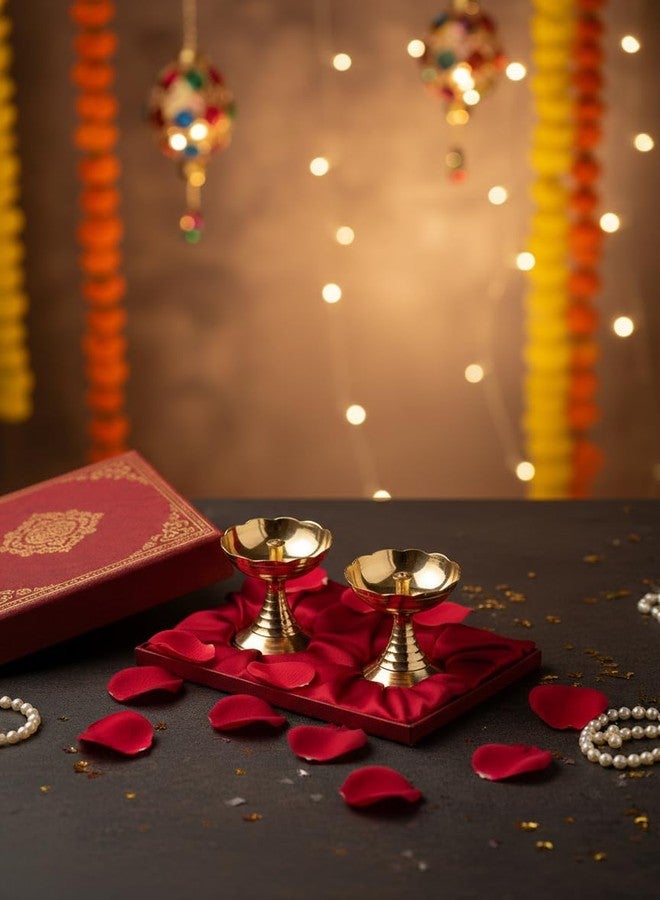 SACCH Traditional Brass Lotus Diya (Set of 2) | Handcrafted Small Pooja Diya & Oil Lamp | Flower Deepam for Mandir & Spiritual Lighting | Diwali Return Gifts & Religious Home Decoration - Image 4