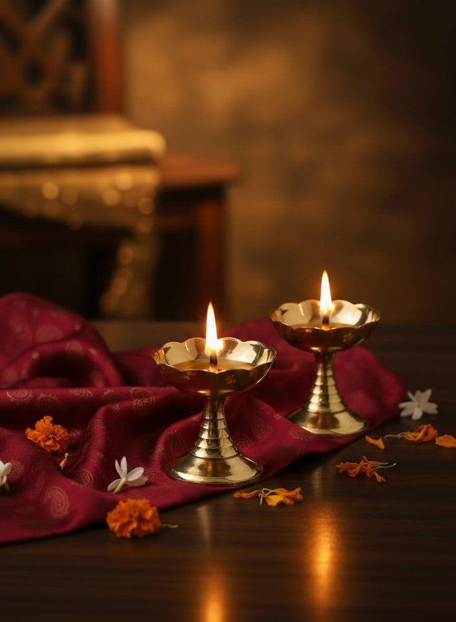 SACCH Traditional Brass Lotus Diya (Set of 2) | Handcrafted Small Pooja Diya & Oil Lamp | Flower Deepam for Mandir & Spiritual Lighting | Diwali Return Gifts & Religious Home Decoration - Image 1