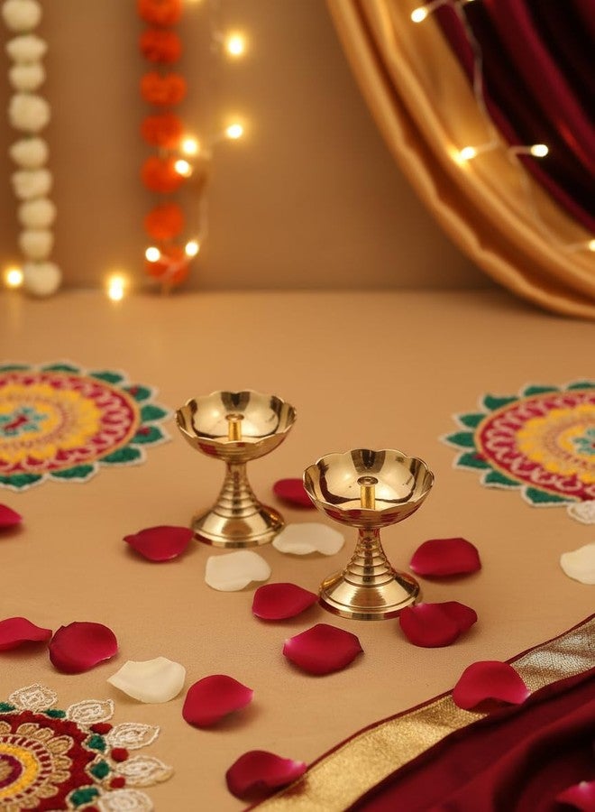 SACCH Traditional Brass Lotus Diya (Set of 2) | Handcrafted Small Pooja Diya & Oil Lamp | Flower Deepam for Mandir & Spiritual Lighting | Diwali Return Gifts & Religious Home Decoration - Image 3