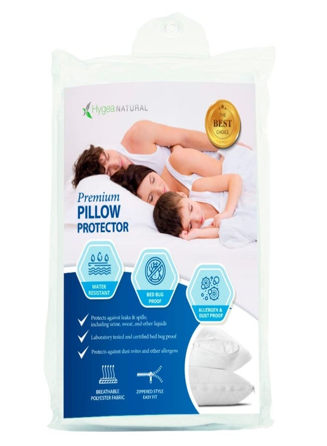 Hygea Natural Set of 2 Luxurious Pillow Protectors by Hygea Natural - Water Resistant, Soft Breathable Polyester Fabric, Easy to Clean - Premium Zippered Bed Bug Proof Pillow Covers - Dust & Allergen Proof (Standard Size) - Image 1