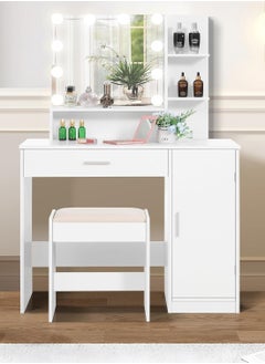 Sharpdo Bedroom Makeup Dressing Table with 1 Drawer, 1 Cabinet and 2 Separate Storage Shelves, 3 Lighting Modes and Adjustable Brightness 90*40*137CM (Does Not Include Dressing Stool)  - Image 2