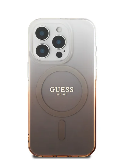 GUESS Magsafe IML Glitter Gradient Case for iPhone 16 Pro / Drop protection / Slim Profile / Comfortable Grip - Brown