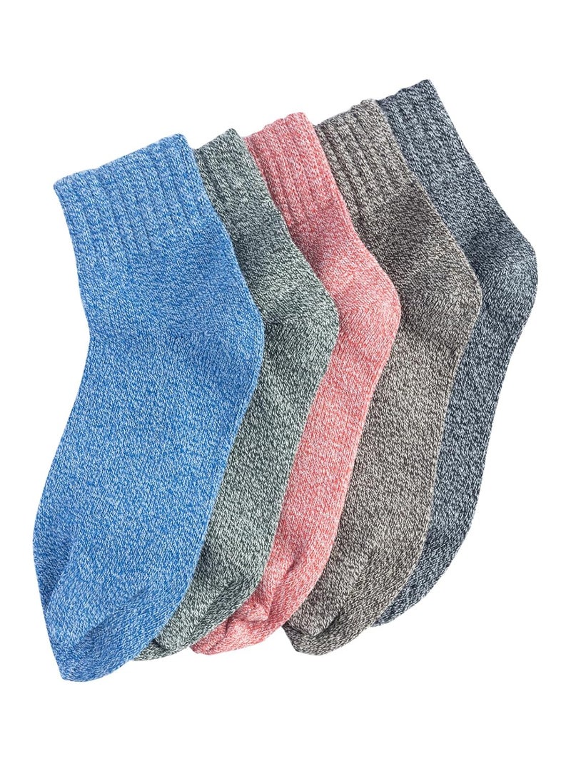 Texton Kids Double Shade Thick Woolen Winter Ankle Socks – Warm, Soft, Cozy, Plush Texture, Stretch Fit, Multicolor Design, Pack of 5 - Image 2
