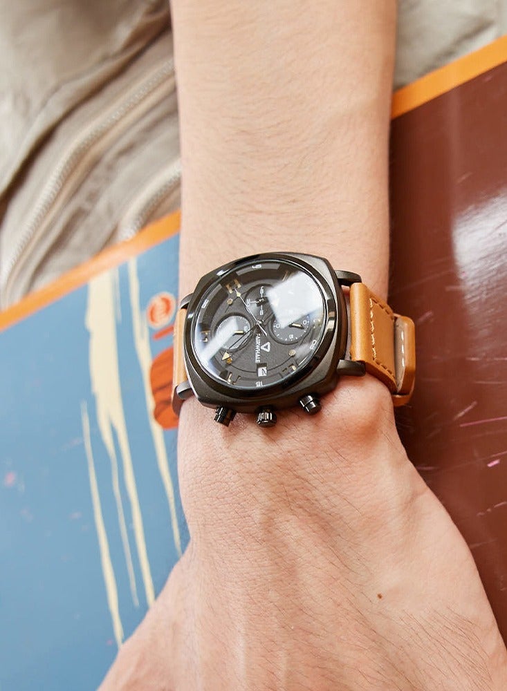 Mark Fairwhale Men's Watches Quartz Luxury Waterproof Brown Leather Strap Watches Sports Watches Men's Waterproof Watches Men's Automatic Watch Chronographs - Image 2