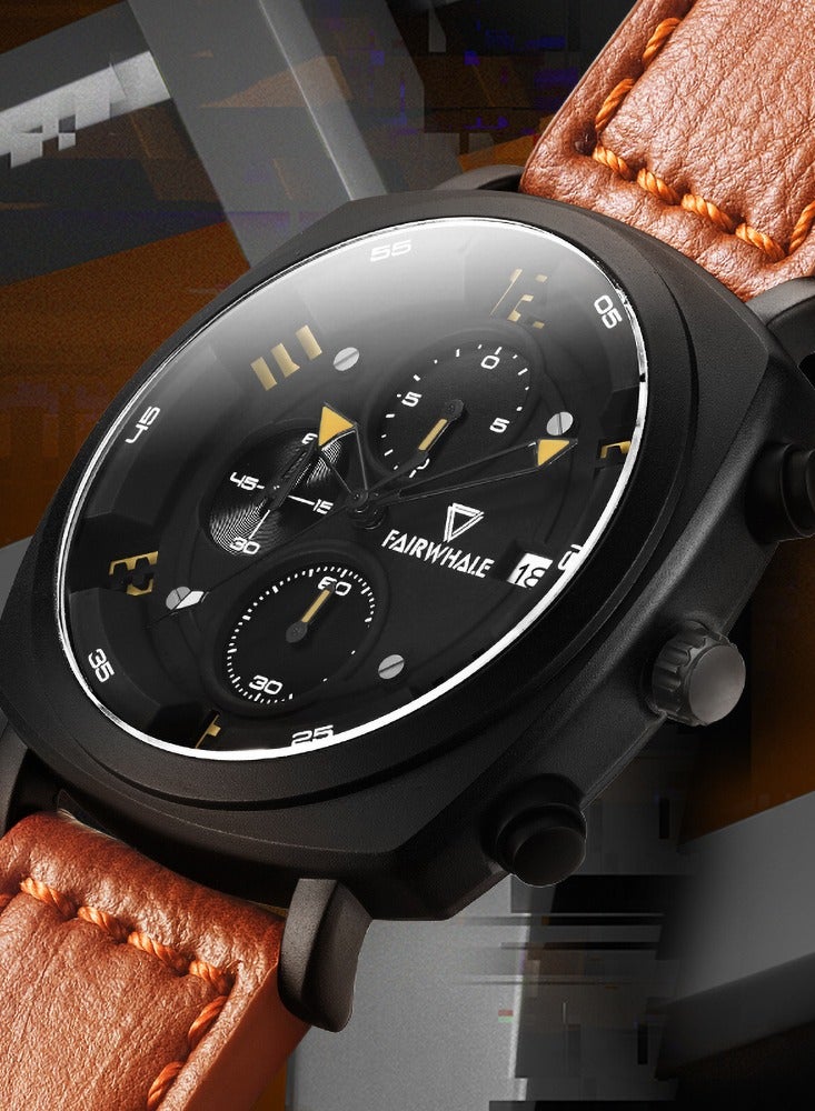 Mark Fairwhale Men's Watches Quartz Luxury Waterproof Brown Leather Strap Watches Sports Watches Men's Waterproof Watches Men's Automatic Watch Chronographs - Image 3