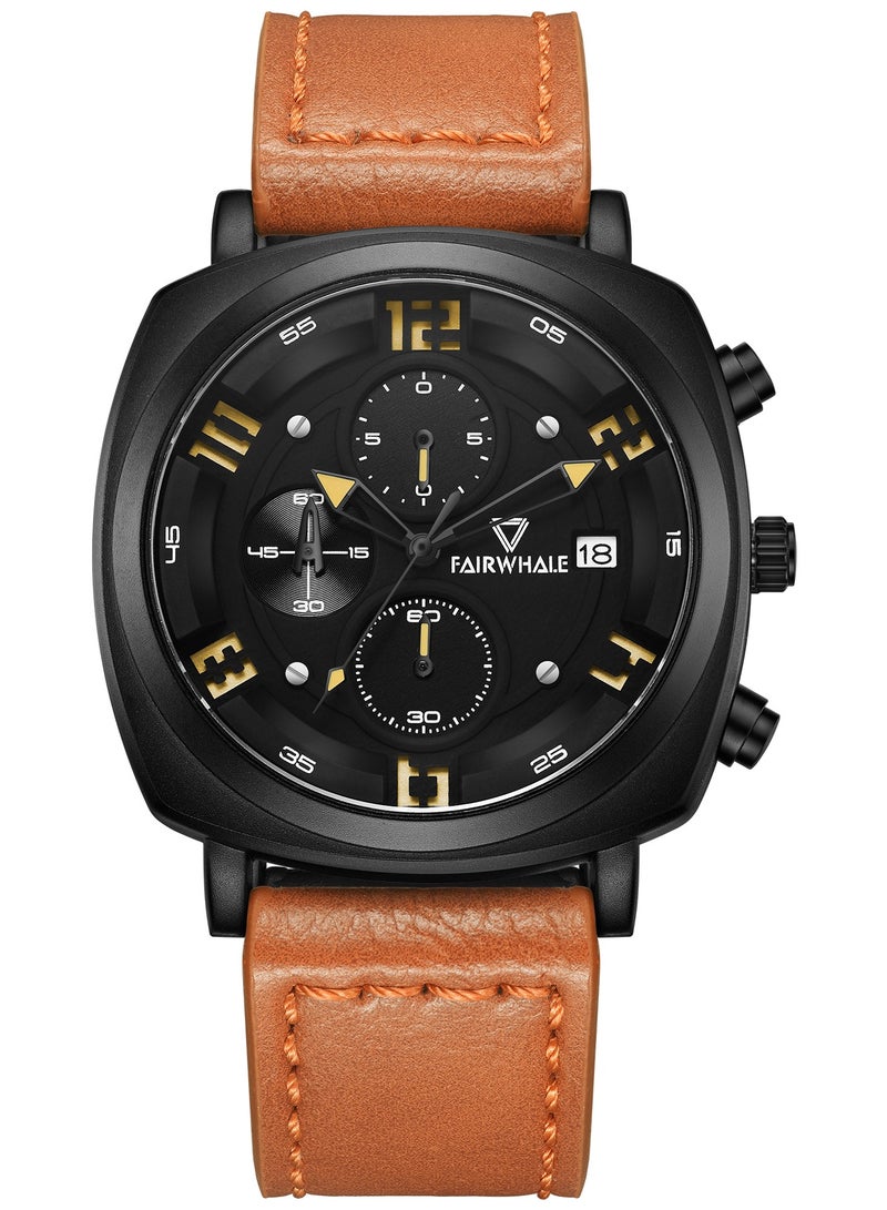 Mark Fairwhale Men's Watches Quartz Luxury Waterproof Brown Leather Strap Watches Sports Watches Men's Waterproof Watches Men's Automatic Watch Chronographs - Image 1