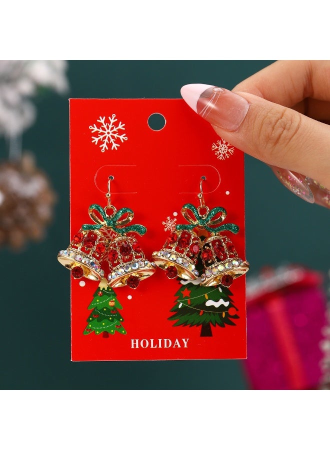 FOLAI Christmas Bell Earrings – Red & Green Rhinestone Bow, Holiday Gift for Women, Party & Festival Jewelry - Image 2