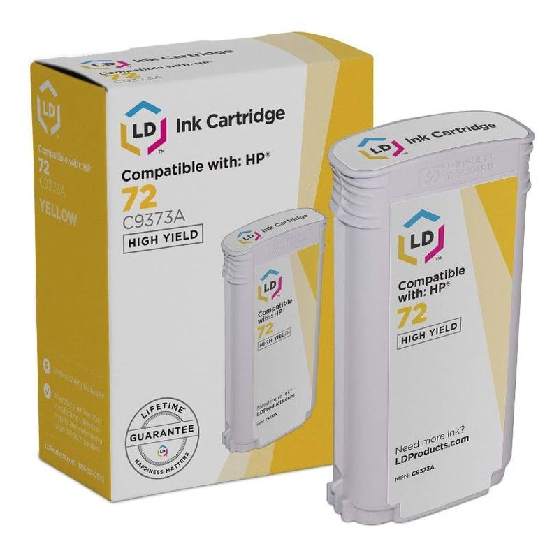 LD Products Compatible Replacements for HP Designjet 72 Yellow C9373A Ink Cartridges High Yield for Use in T1100, T1120, T1200, T610, T620, T770, SD Pro MFP T1120ps, T1200ps Printers (Single-Pack) - Image 1