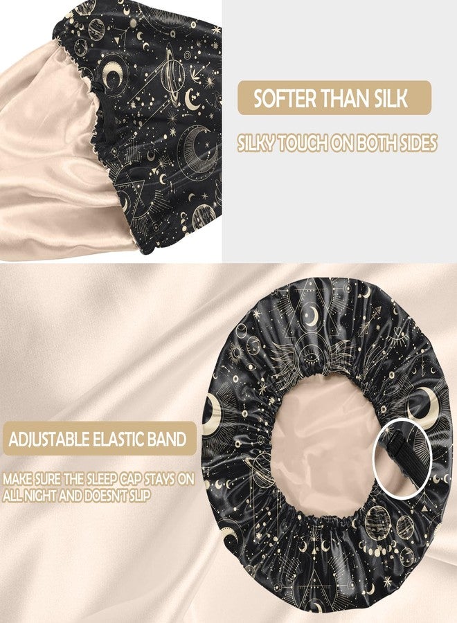BHAHB Silk Feeling Satin Bonnet for Sleeping Double Layer Elastic Adjustable Hair Caps Reusable Cute Aesthetic for Women Girls-Moon - Image 3