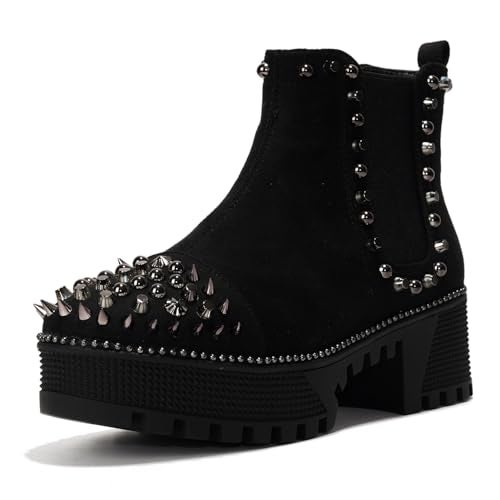 Cape Robbin Women's Platform Combat Boots Pull-on Ankle Booties, Studded Goth Punk Boots with Spiky Design & Chunky Heel (Spiky) - Black Size 10 - Image 1