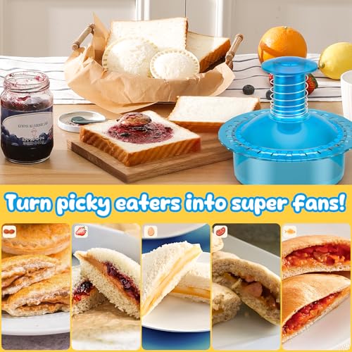 HiYZ Sandwich Cutter and Sealer Cut and Seal Sandwich Maker, Crustless Peanut Butter & Jelly Sandwich Cookie Cutter (Translucent Blue Round) - Image 2