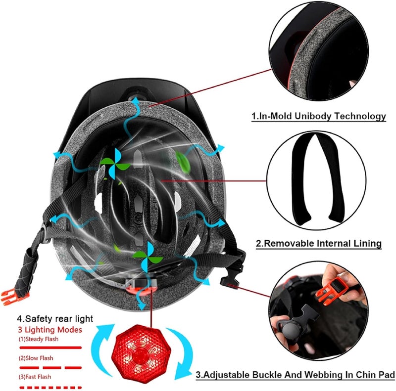 Bavilk Kids Bike Helmet, Kids Boys Girls Bike Helmets with LED Light Detachable Visor Children Youth Teen Multi-Sport for Skating Cycling Scooter Skateboard Adjustable & Lightweight 19.7"-22.4" - Image 4