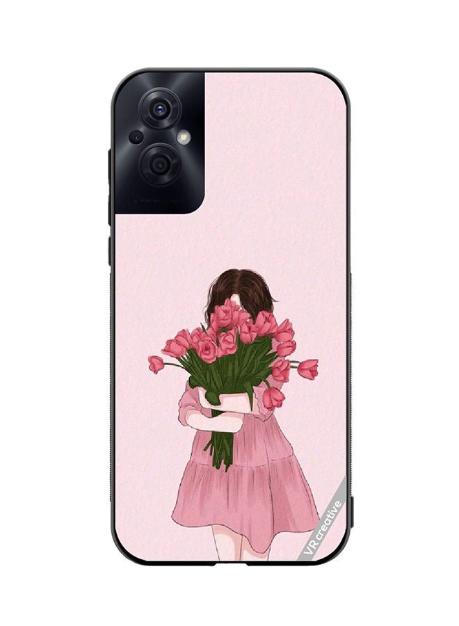 VR CREATIVE غطاء حماية لهاتف أوبو رينو 8 زد بتصميم فتاة تعانق باقة زهور متعدد الألوان - Image 1